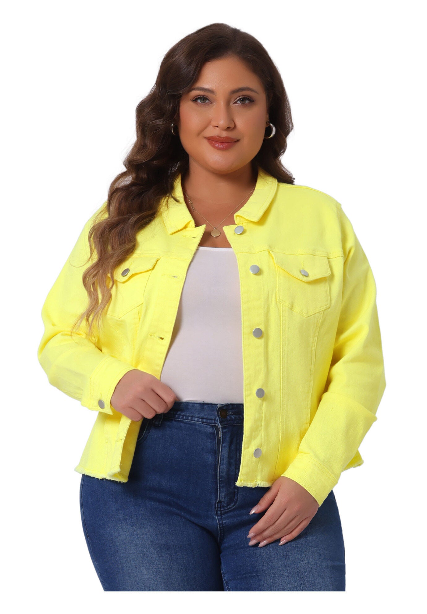 WASHED FRONT FRAYED DENIM JACKET, Yellow / Yellow, alternate image number 2