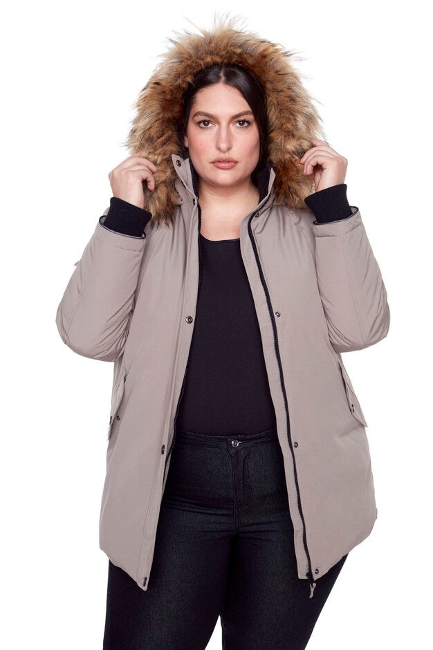 GLACIER | Vegan Down Recycled Parka Winter Jacket, Taupe / Taupe, alternate image number 2
