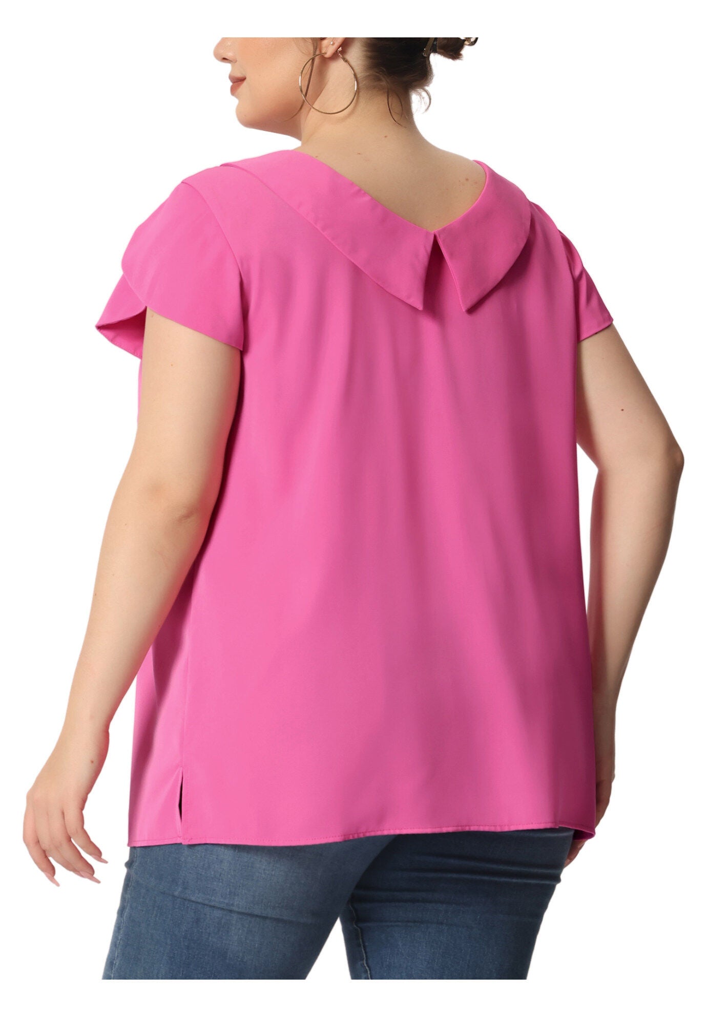 BOAT NECK FLUTTER SLEEVE CHIFFON TOP, Hot Pink / Pink, alternate image number 3