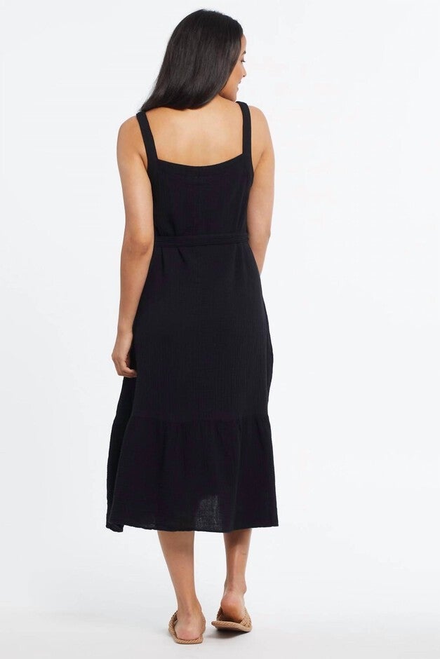 COTTON GAUZE DRESS IN BLACK, , alternate image number null