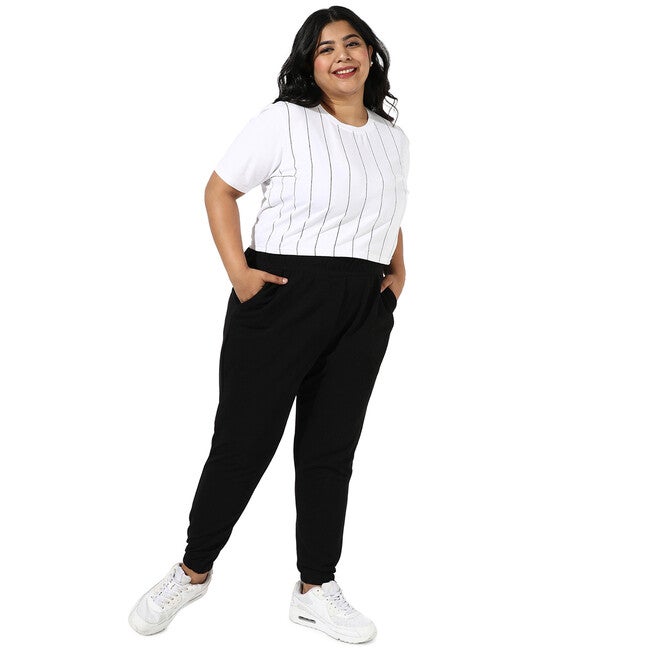 Black Solid Side Pocket Fitted Trouser, Black / Black, alternate image number 2