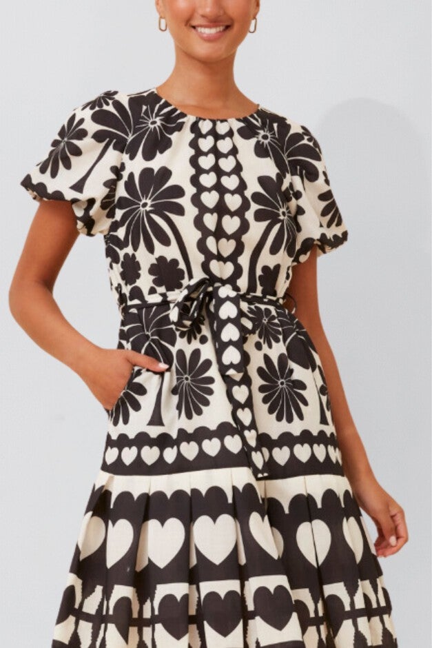 Annick - Beatrice Dress Fit & Flare Belted Heart Print, Black / Black, alternate image number 1