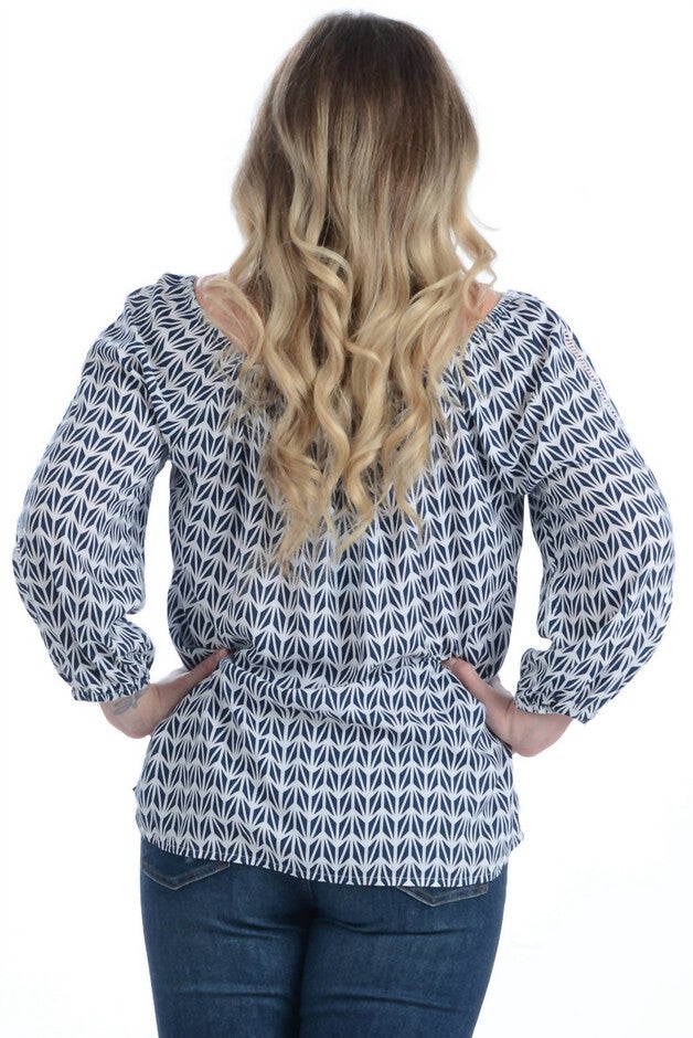 PEASANT TOP IN NAVY GEO, , alternate image number 5