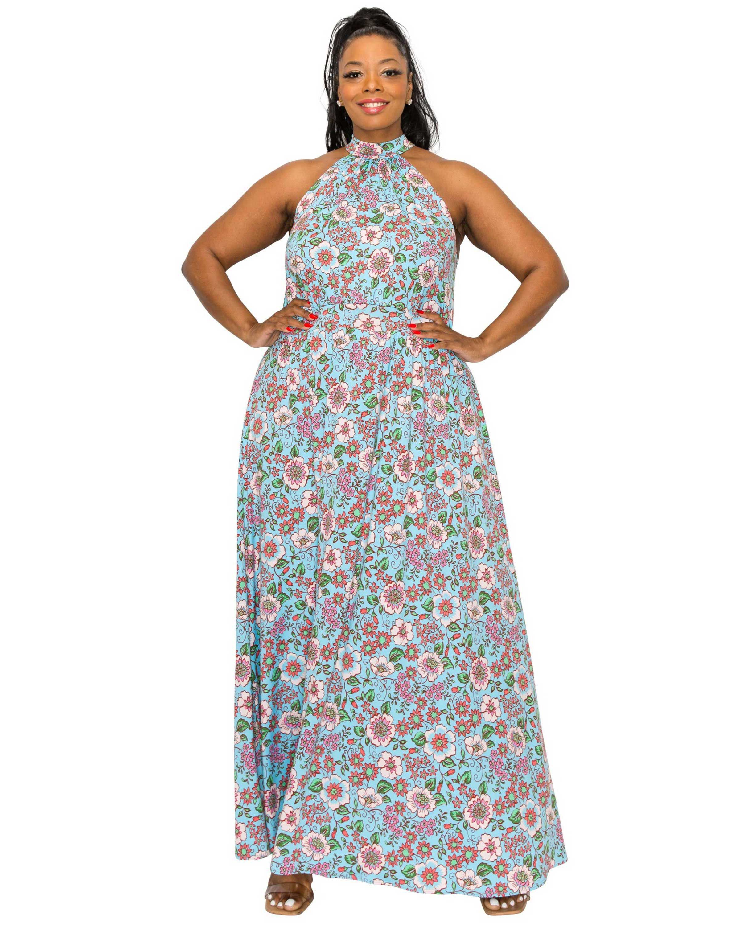 Halter Neck Dress, Blue / Light Blue, hi-res image number 0