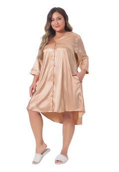 Satin Button Down 3/4 Sleeve with Pockets Nightshirt