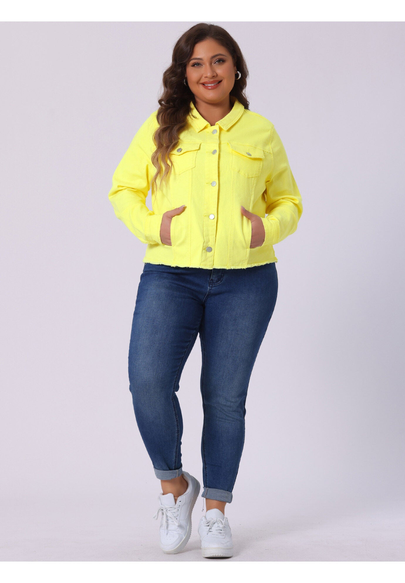WASHED FRONT FRAYED DENIM JACKET, Yellow / Yellow, hi-res image number 0