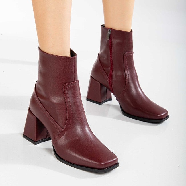 MAYA - BURGUNDY MATT ANKLE BOOTS, BURGUNDY / Burgundy, alternate image number 1