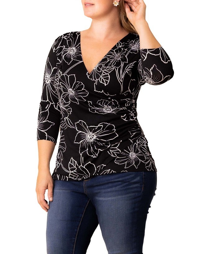 Femme Fatale Faux Wrap Top, BLACK FLORALS / Black, alternate image number 3