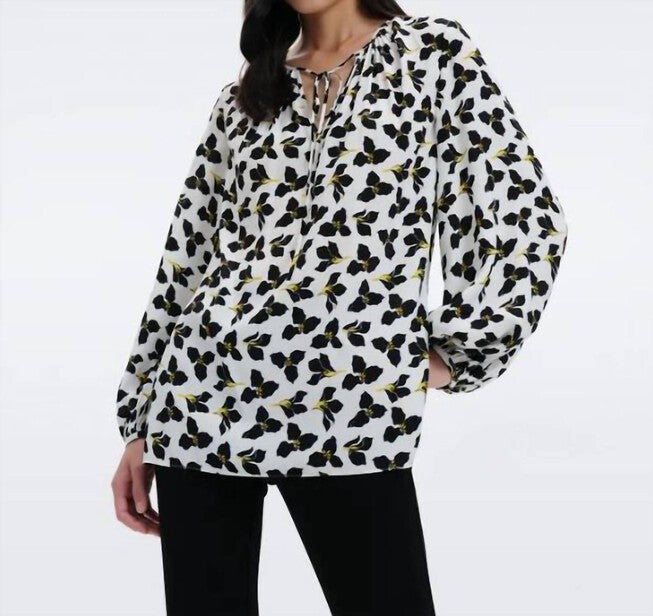 FREDDIE BLOUSE IN GRAPHIC FLOWER IVORY, Graphic Flower Ivory / Black, hi-res image number 0