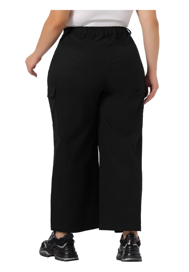 ELASTIC WAIST CARGO PANTS, Black / Black, alternate image number 3