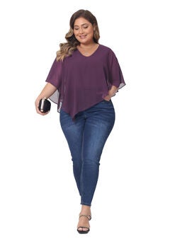 V Neck Flowy Shirt Double Layered Chiffon Top