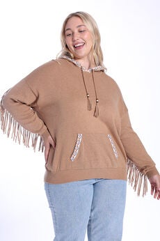 Cotton Cashmere Embroidered Fringe Hoodie