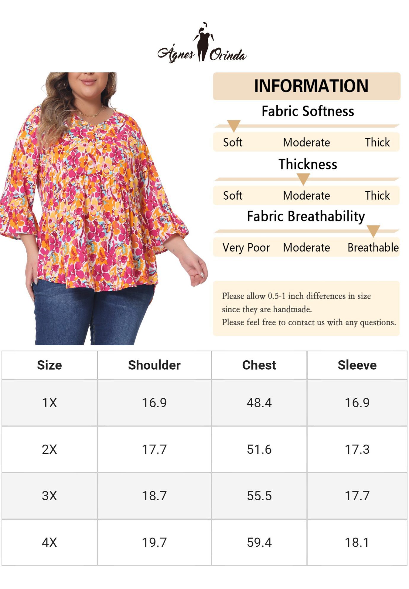 Floral V Neck Ruffle Sleeve Babydoll Peplum Blouse, Orange / Orange, alternate image number 4