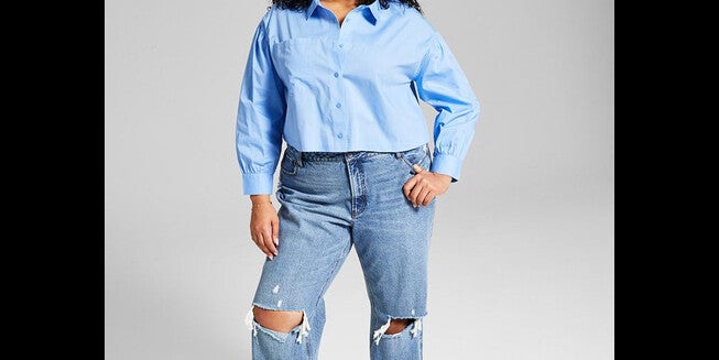 And Now This Women's Trendy Plus Size Cotton Button-Front Top Size 2X, Blue / Navy, alternate image number null