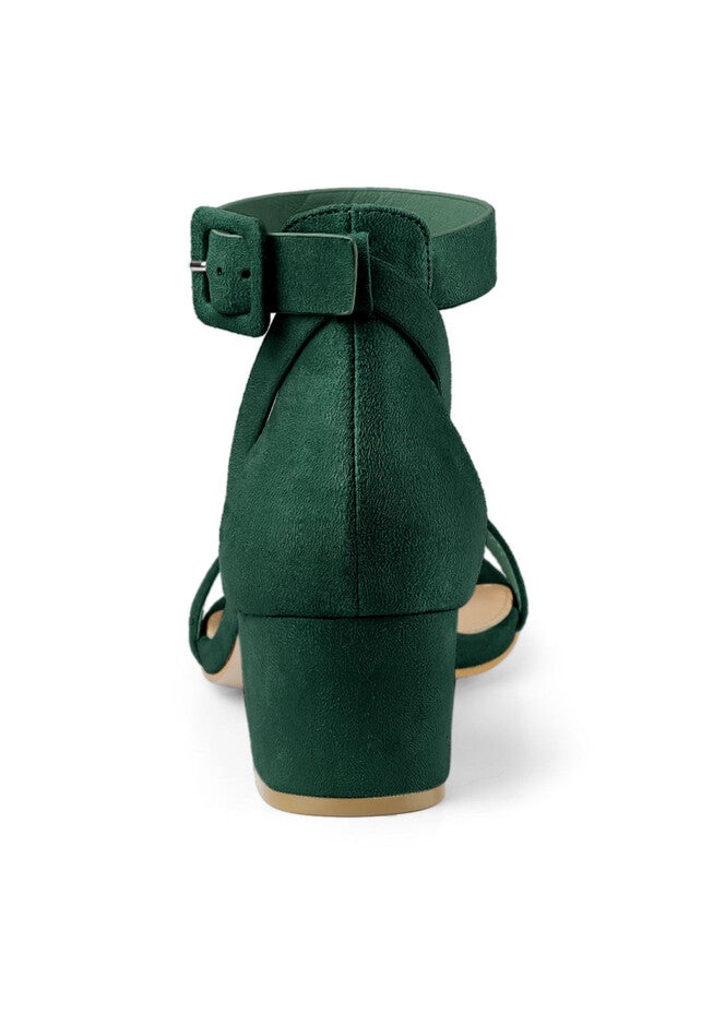 Ankle Strap Block Low Heel Sandal, Green / Forest Green, alternate image number 2