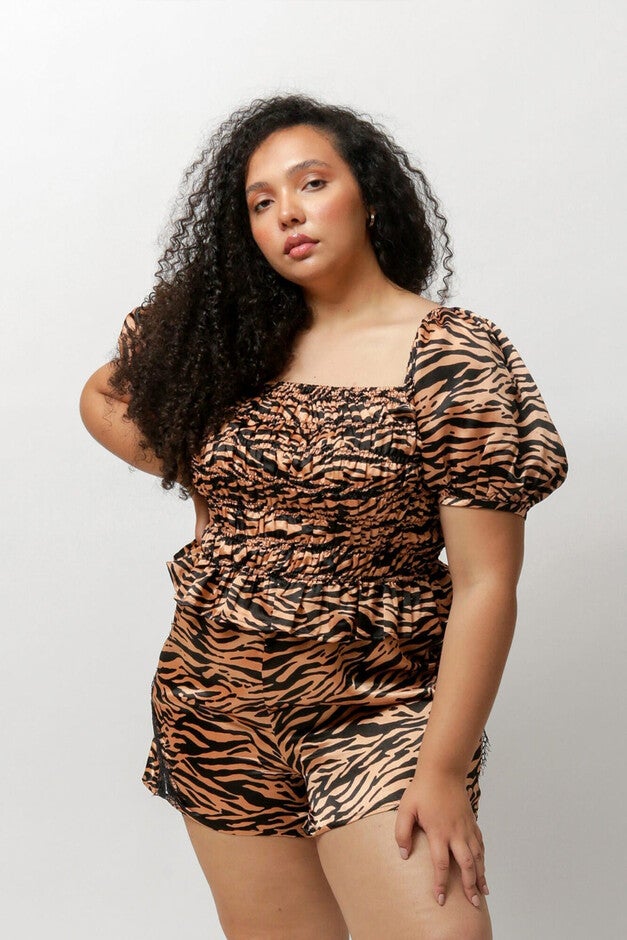 Bella B Puff Sleeve Smock Top, Tiger Print / Orange, hi-res image number 0