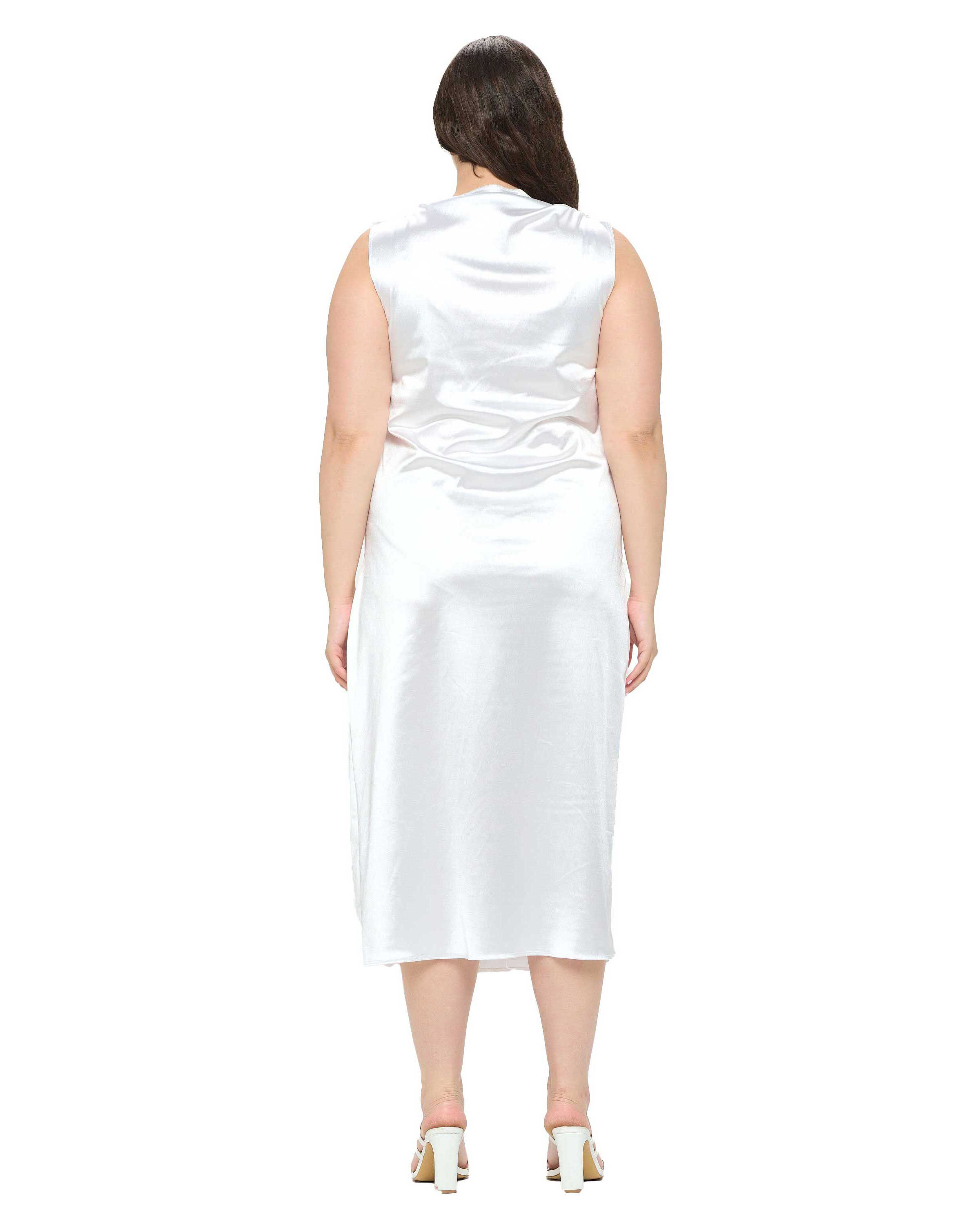 TOPANGA SATIN STRETCH COWL DRESS, White / White, alternate image number 1