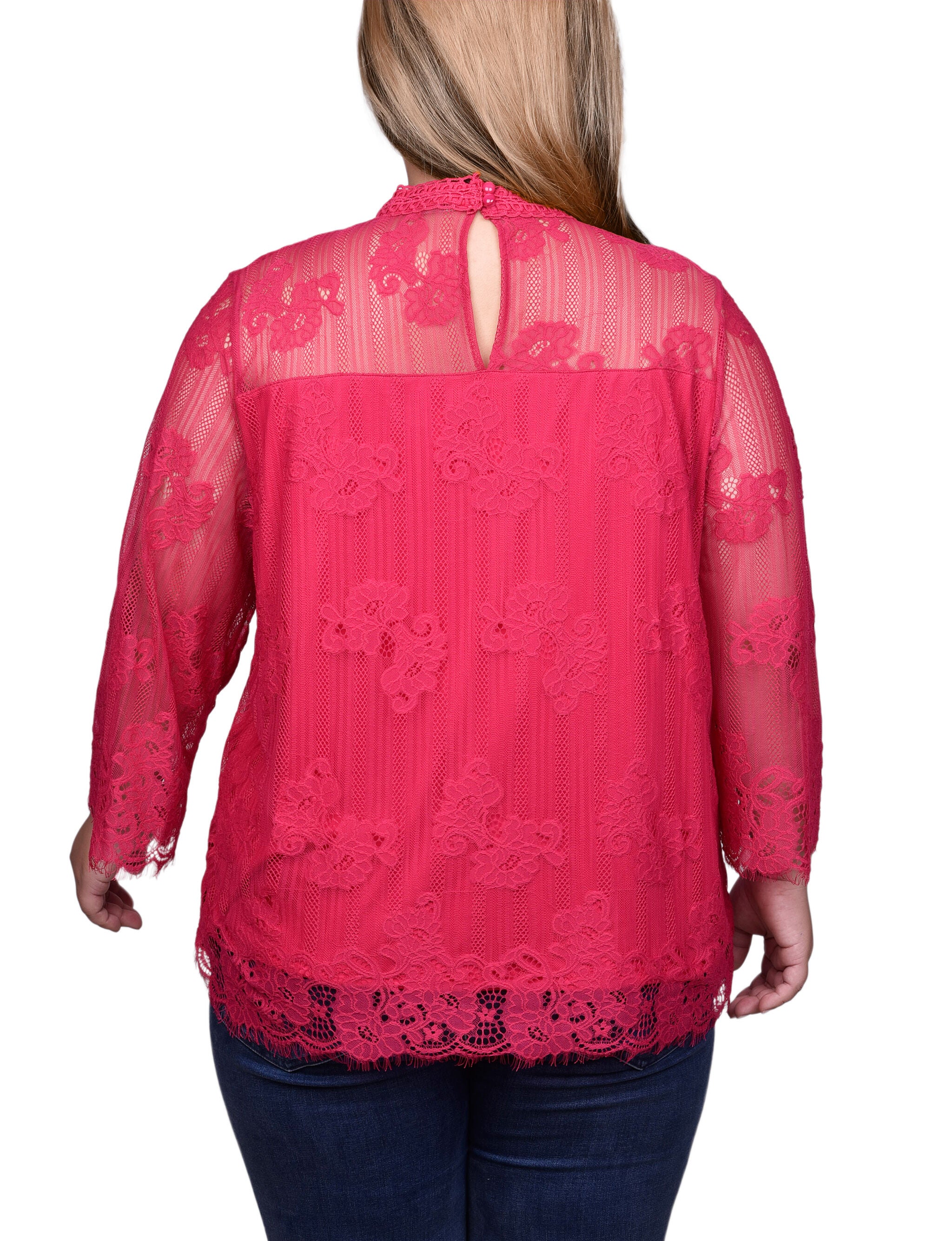 3/4 Sleeve Lace Blouse, Persian Red, alternate image number 1