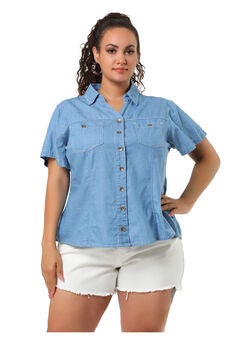 Short Sleeve Chambray Button Down Denim Shirt