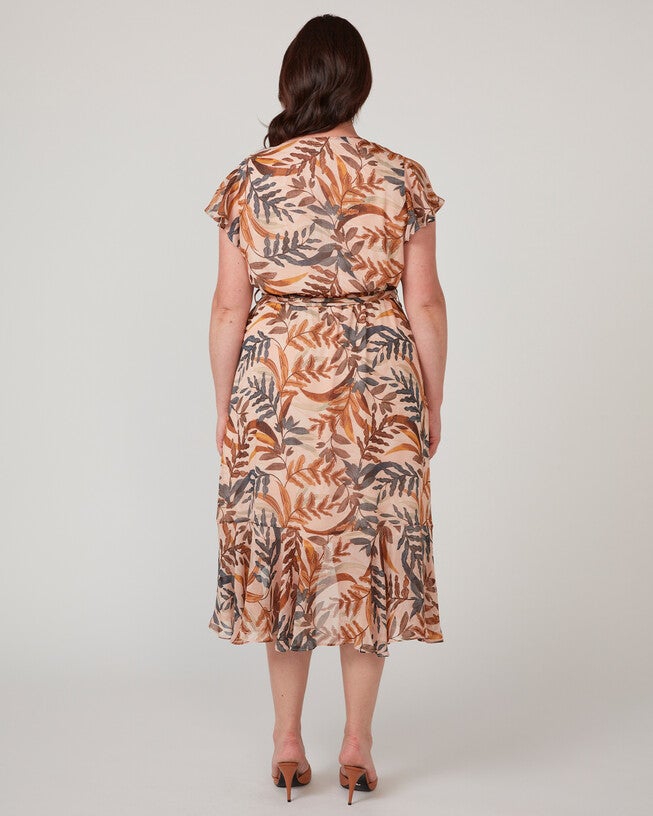 Tropic Leaves Pink Floral Wrap Midi Dress, Print / Pink, alternate image number 2