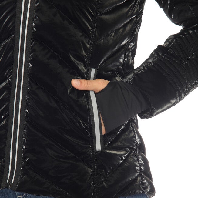 Women's Midweight Quilted Contrast With Thumbholes Hooded Jacket, , alternate image number null