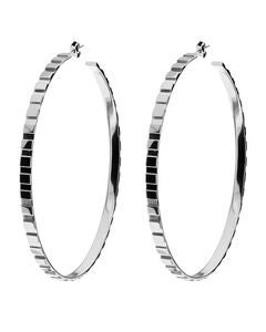 Rectangle Step Pattern Hoops Silver