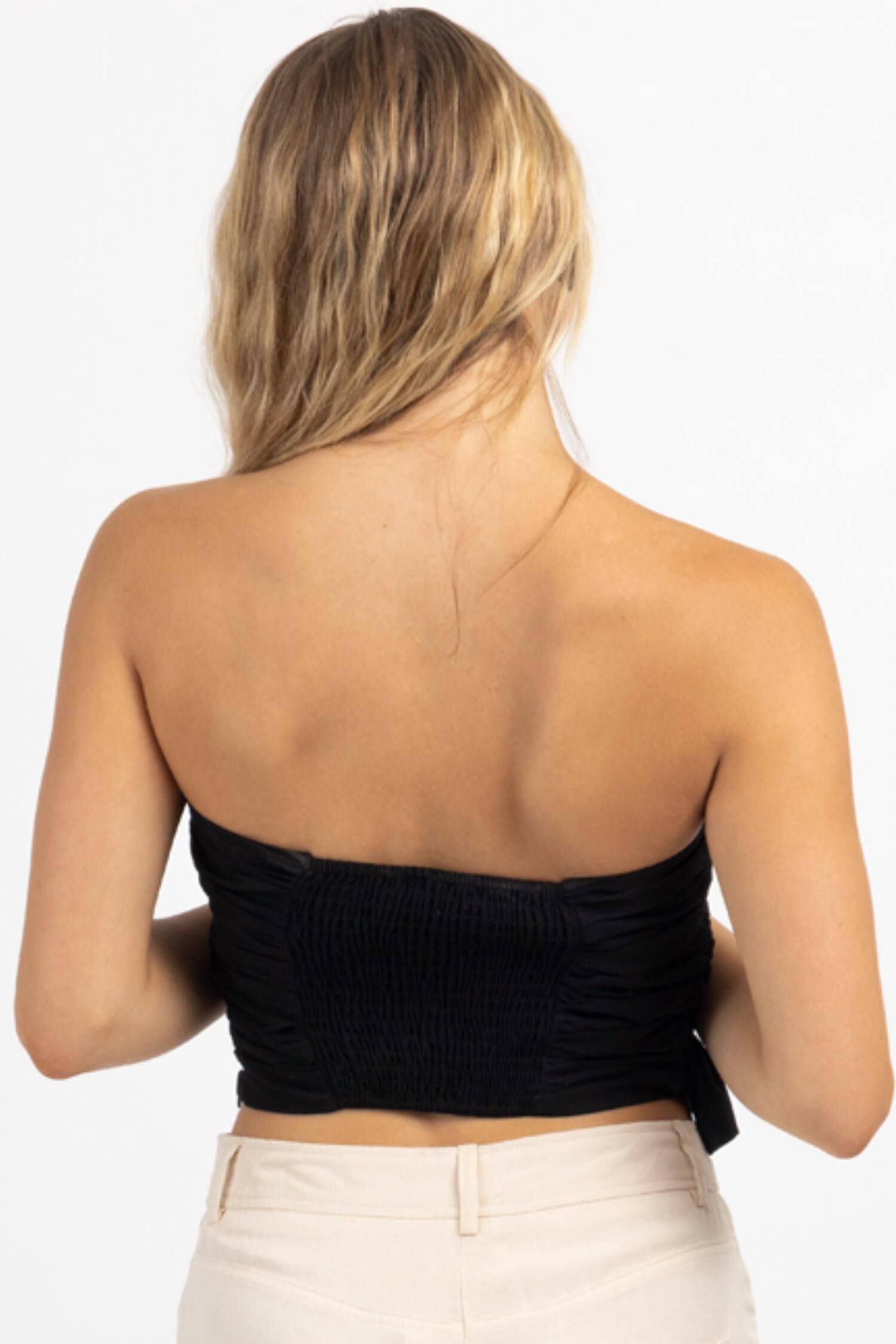 FLIRTY RUFFLED TUBE TOP IN ONYX, , alternate image number 7