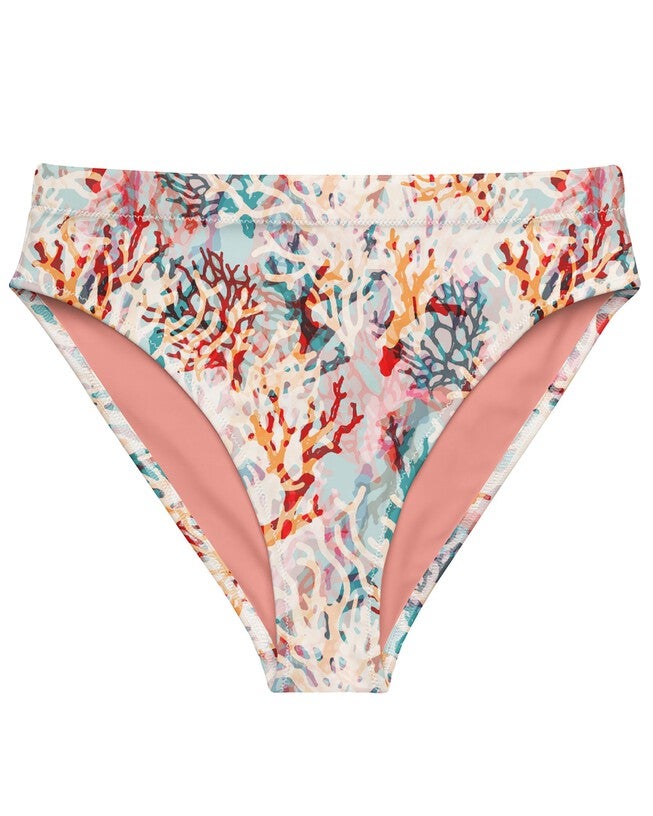 Coral Dream Recycled High-Waisted Bikini Bottom, Pastel Multi / Light Blue, hi-res image number 0