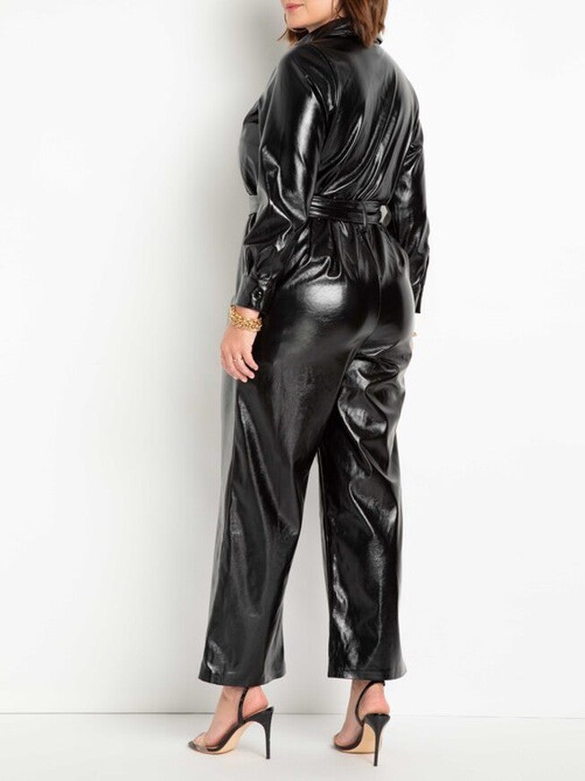Aviva Patent Faux Leather Jumpsuit, , alternate image number null