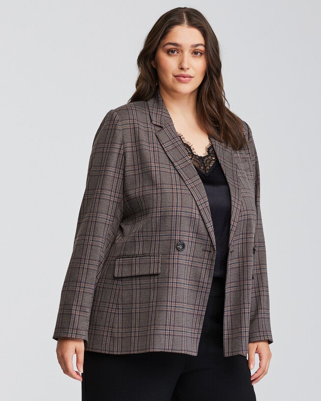 Lilibet Brown Check Double-Breasted Blazer, Brown Check / Brown, alternate image number 3