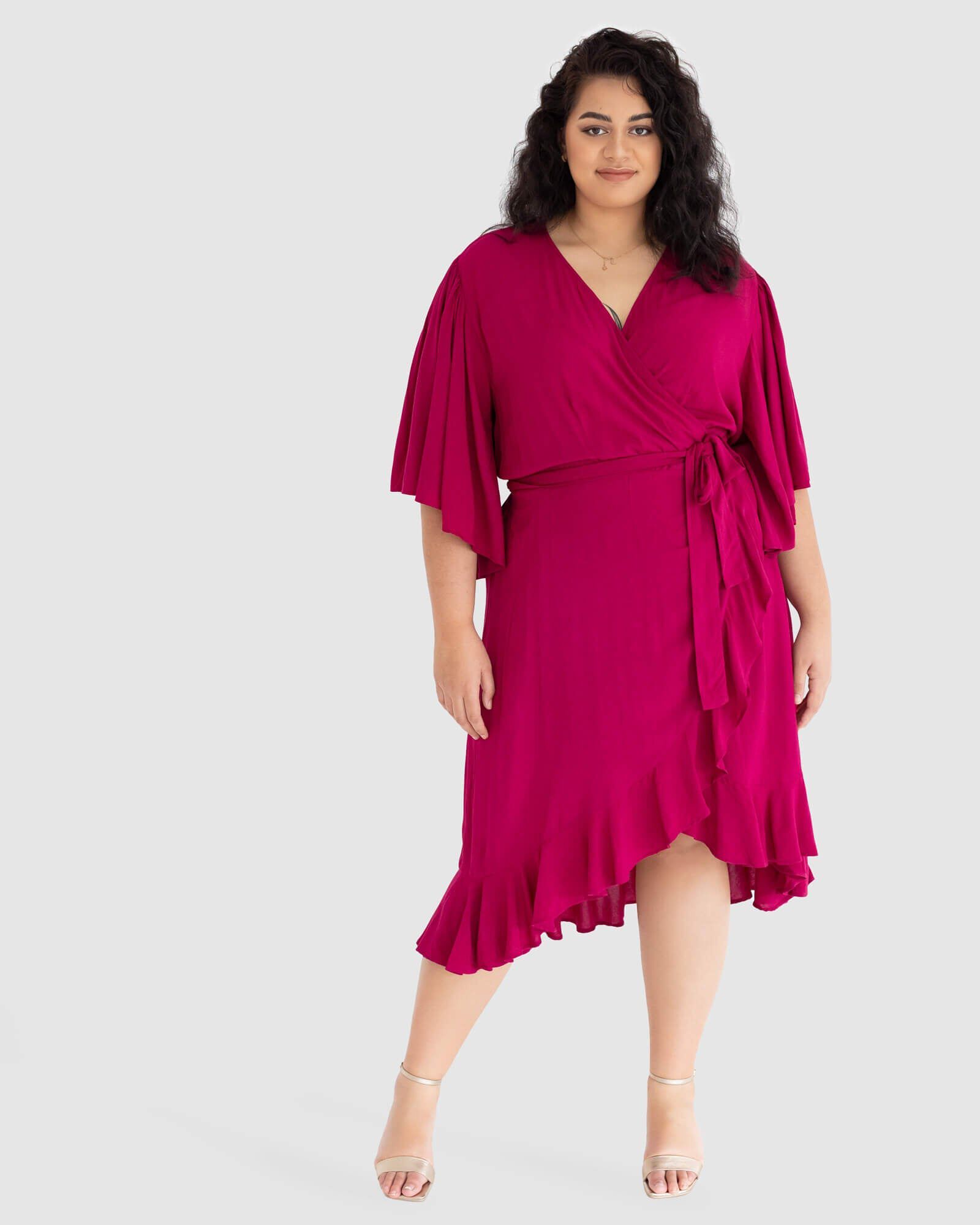 Gabrielle Short Sleeve Wrap Dress, French Plum / Magenta, alternate image number 2