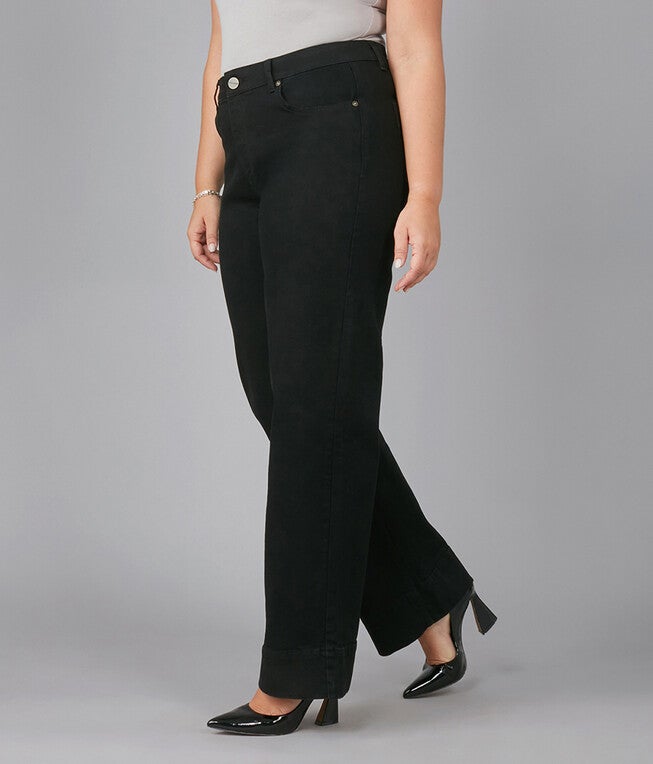 Women's COLETTE-BLK High Rise Wide Leg Jeans, Black / Black, alternate image number 1
