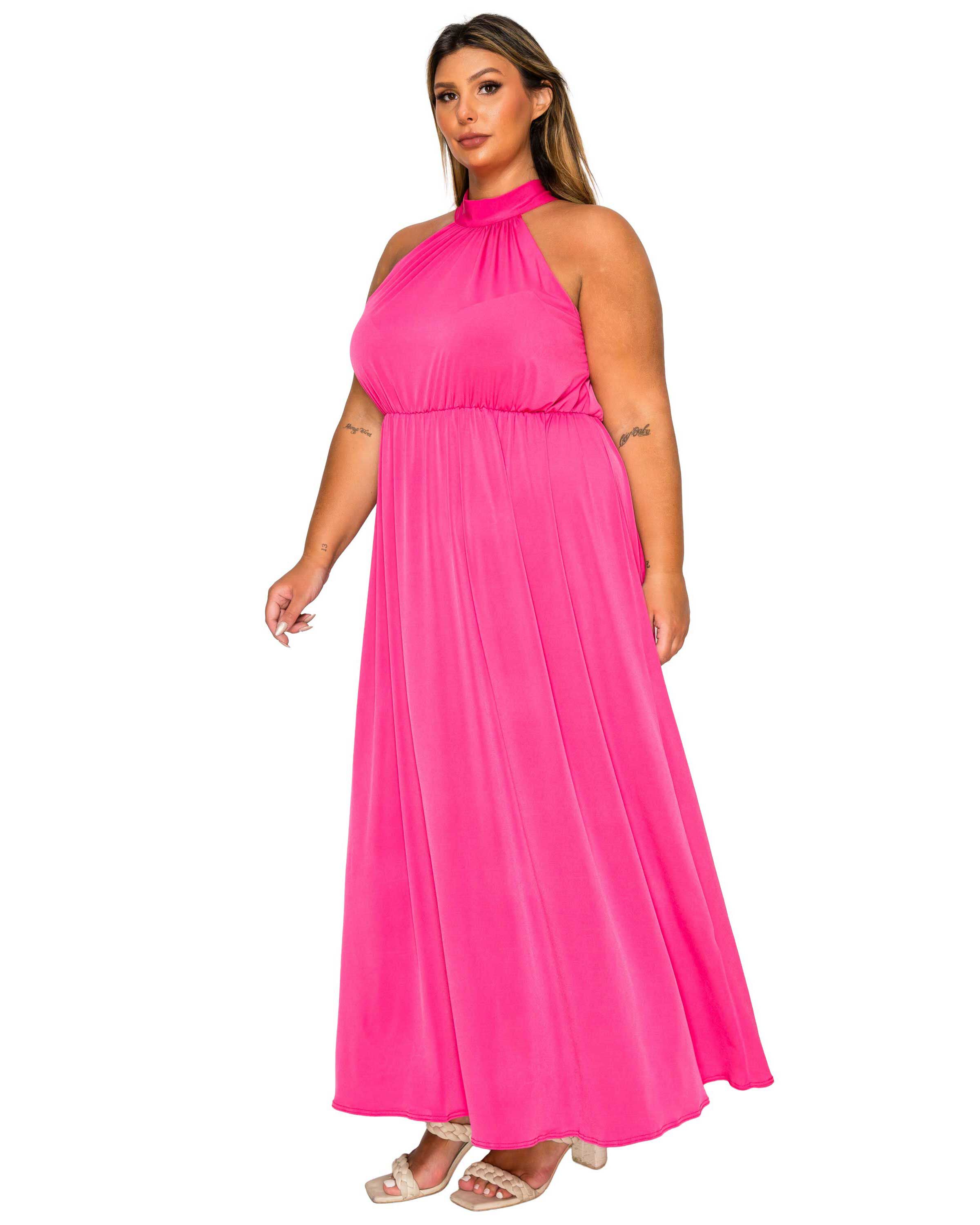 Cassia Halter Neck Dress, Fuchsia / Pink, alternate image number 1