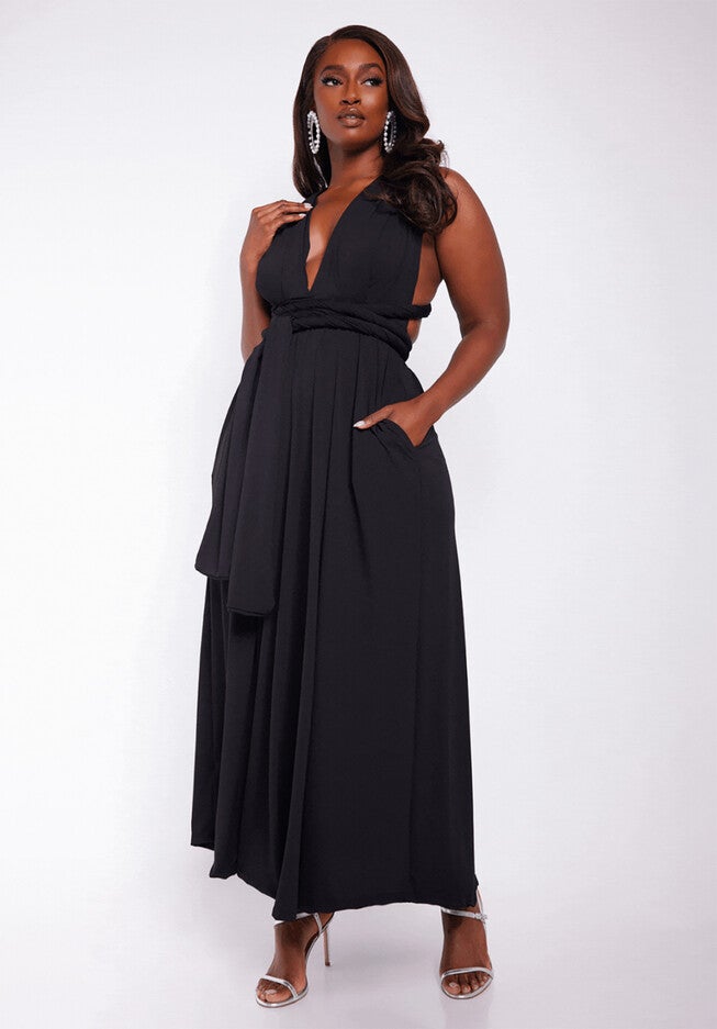 Selene Multiway Maxi Skater Dress W. Pockets, Black / Black, alternate image number 3