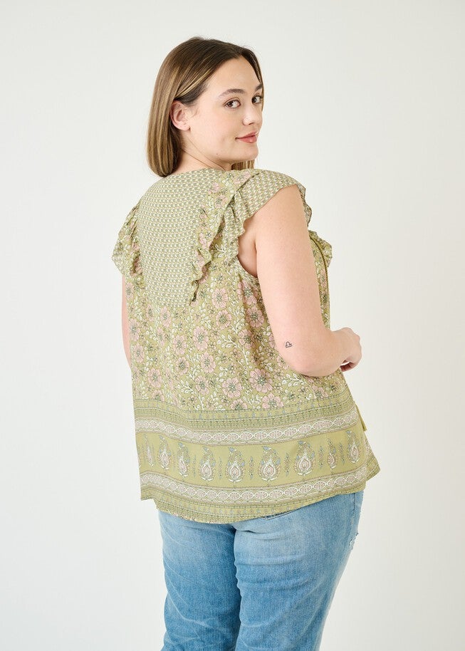 Nancy Embroidered Floral Top, N688 Sage / Light Green, alternate image number null