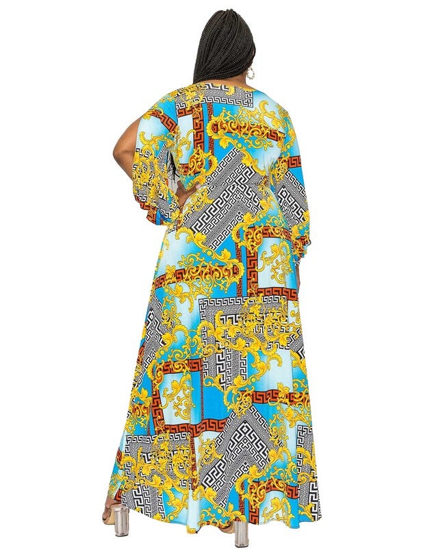 Vita Surplice Wrap Maxi Dress, Blue Royalty / Yellow, alternate image number null