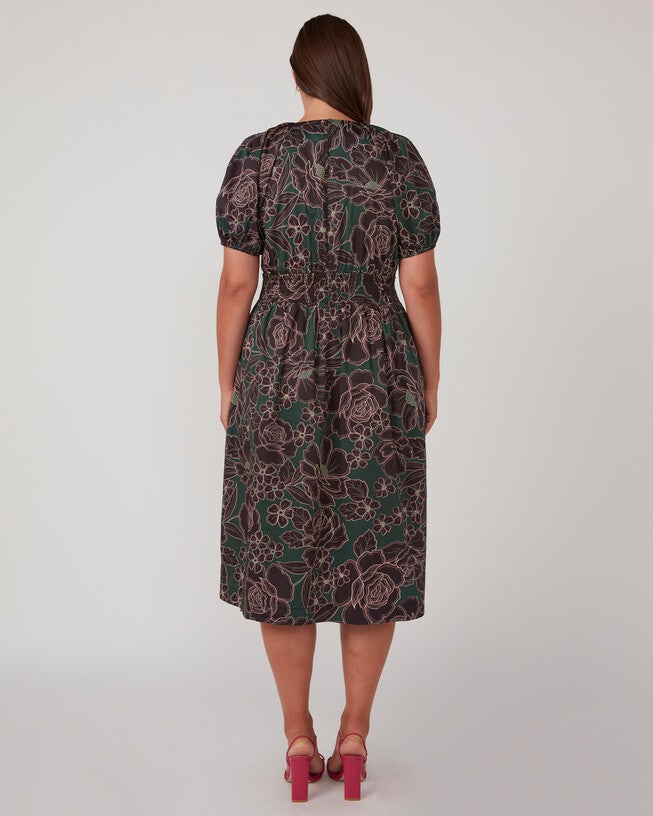 Wildfloral Midi Dress, Print / Forest Green, alternate image number 3