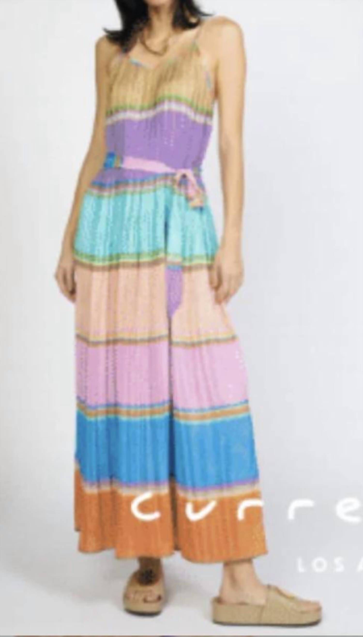 COLOR BLOCKING PLEATED CAMI MIDI DRESS IN MULTI, Multi / Purple, hi-res image number 0