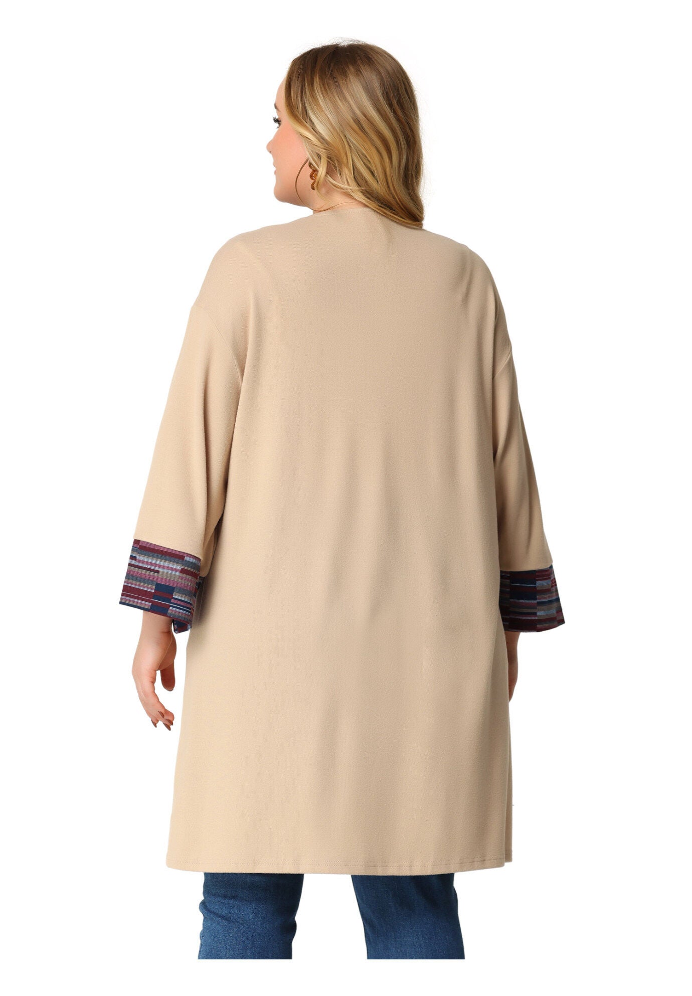 OPEN FRONT BOHO BOHEMIAN KNIT CARDIGAN, Khaki / Brown, alternate image number 3