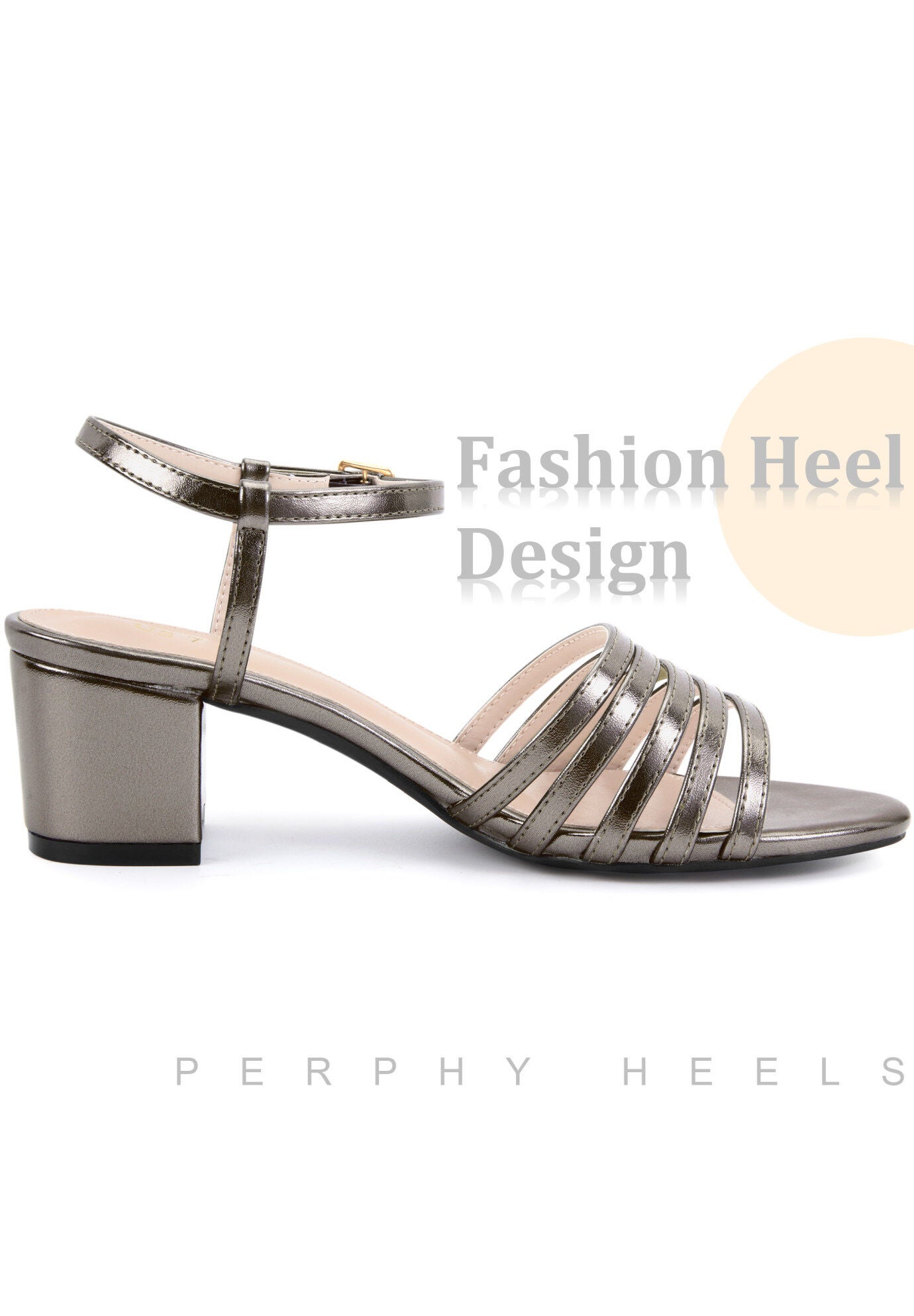Strappy Open Toe Gladiator Block Heel Metallic Sandal, Gunmetal Metallic / Charcoal Grey, alternate image number 1