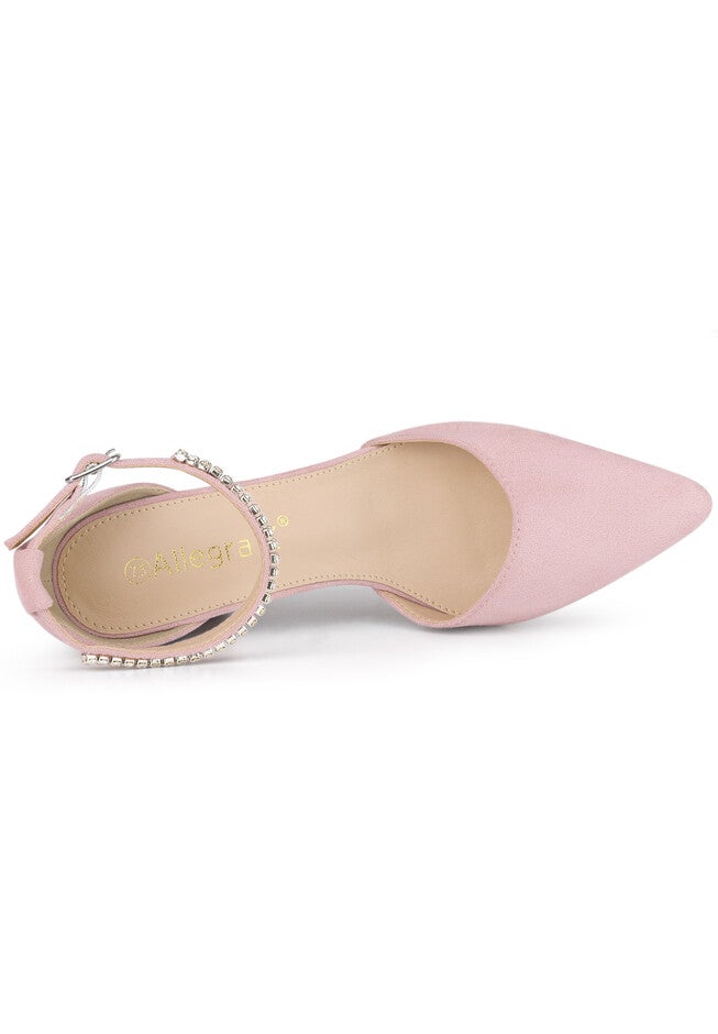 Pointed Toe Rhinestone Ankle Strap Chunky Heels Pumps, Light Pink / Pink, alternate image number 3