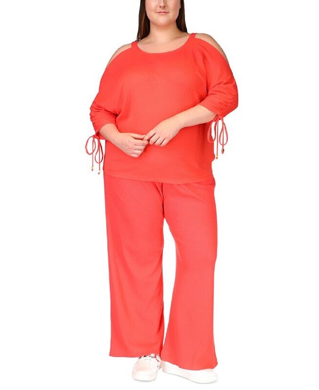 Michael Kors Women's Plus Cutout Lace Up Top Red Size 3X, Red / Red, hi-res image number 0