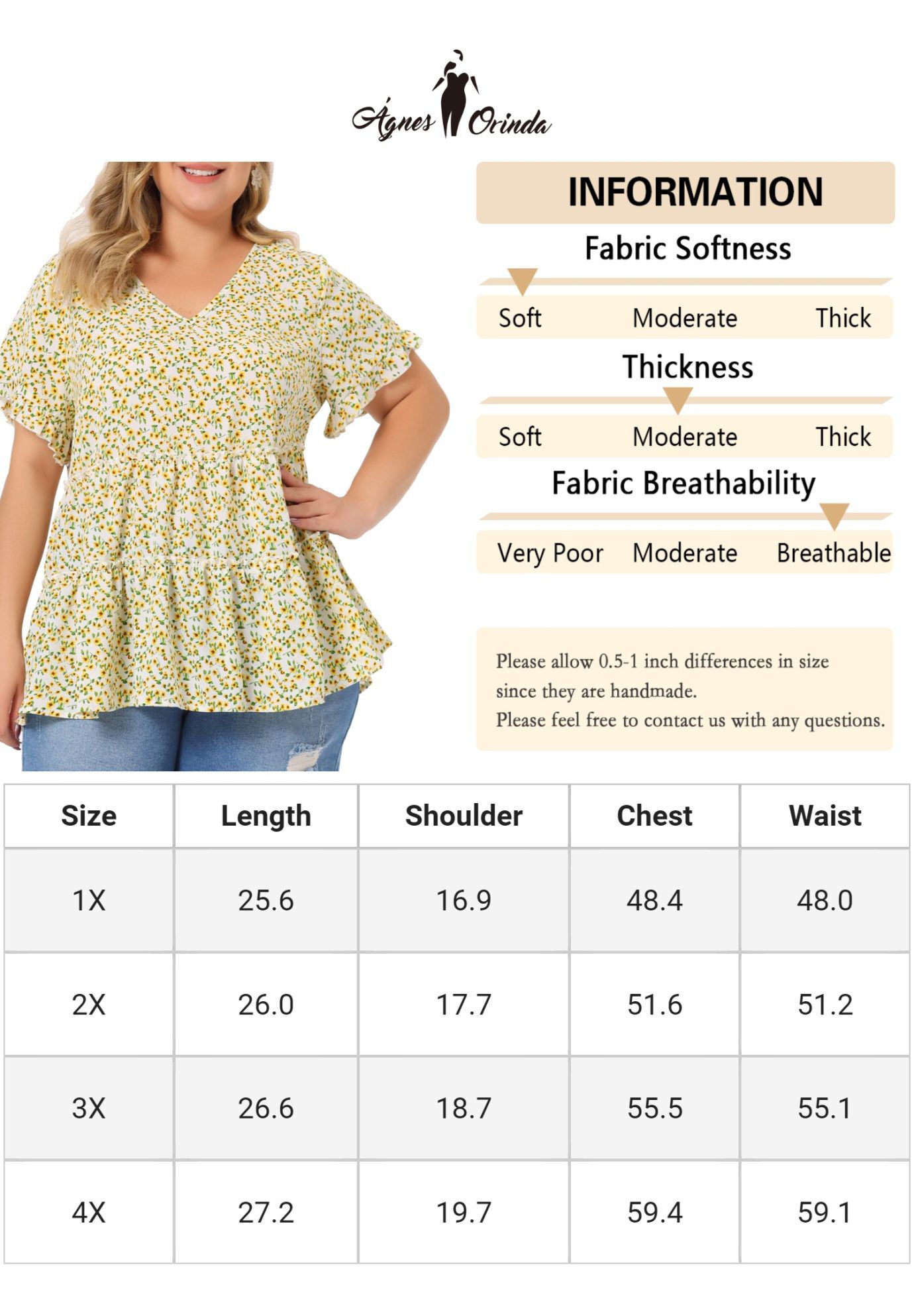 Floral Print V Neck Ruffles Sleeve Tiered Babydoll Blouse, Beige / Beige, alternate image number 4