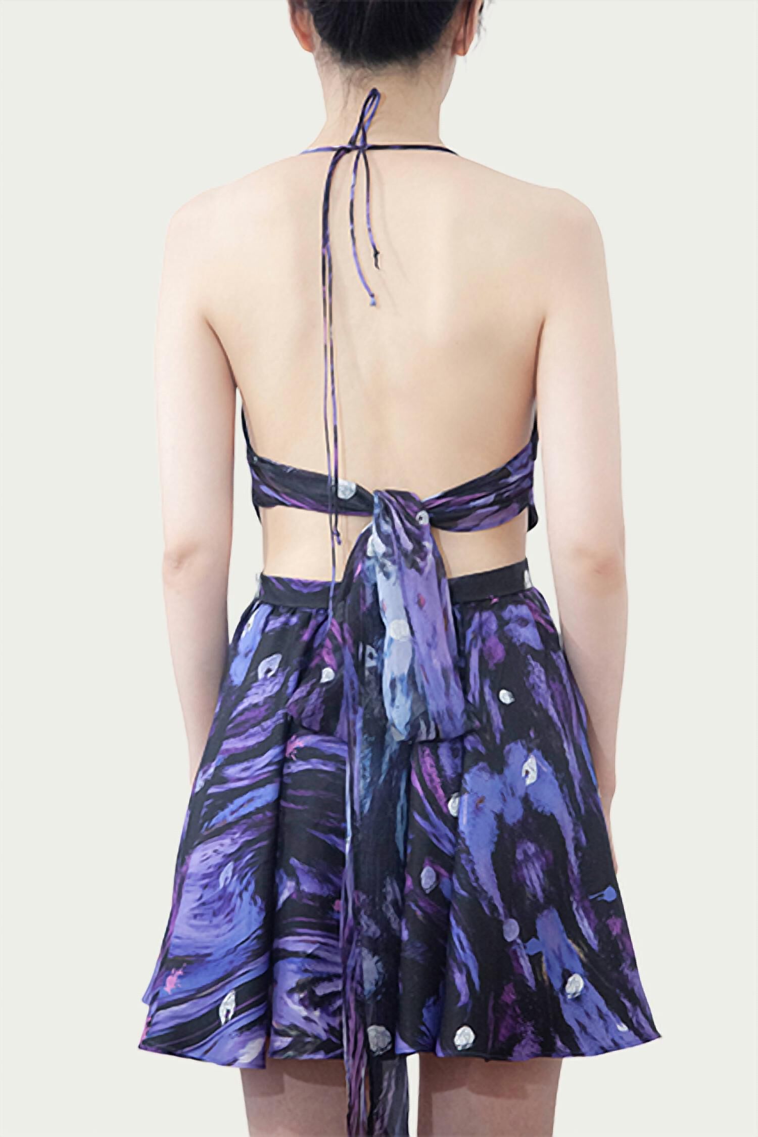 ZETA LACE-UP CUTOUT HALTERNECK MINI DRESS IN PURPLE/BLUE, , alternate image number 7