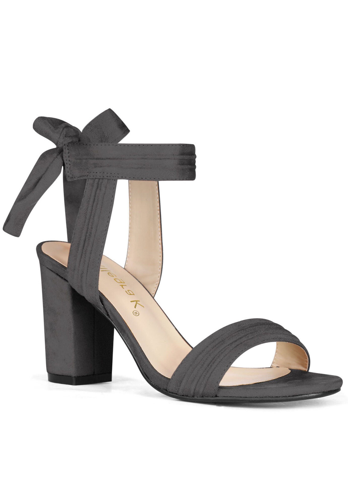 Open Toe Ankle Tie Back Chunky Heel Sandals, Grey / Charcoal Grey, hi-res image number 0