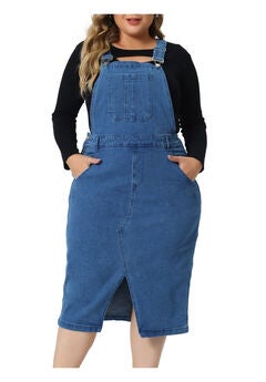 Denim Overall Classic Adjustable Straps Slit Hem Jeans Suspender Dress