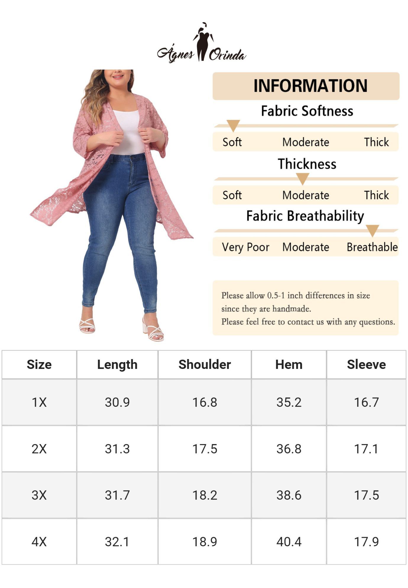 OPEN FRONT 3/4 SLEEVES CROCHET CARDIGAN COVER UP, Pink / Pink, alternate image number 4