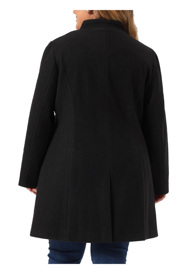 STAND COLLAR SINGLE BREASTED COAT, Black / Black, alternate image number 3