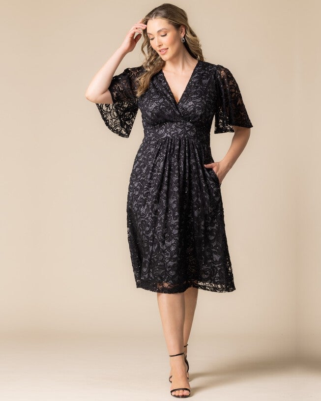 Starry Sequined Lace Cocktail Dress, STORM GREY / Black, alternate image number 4