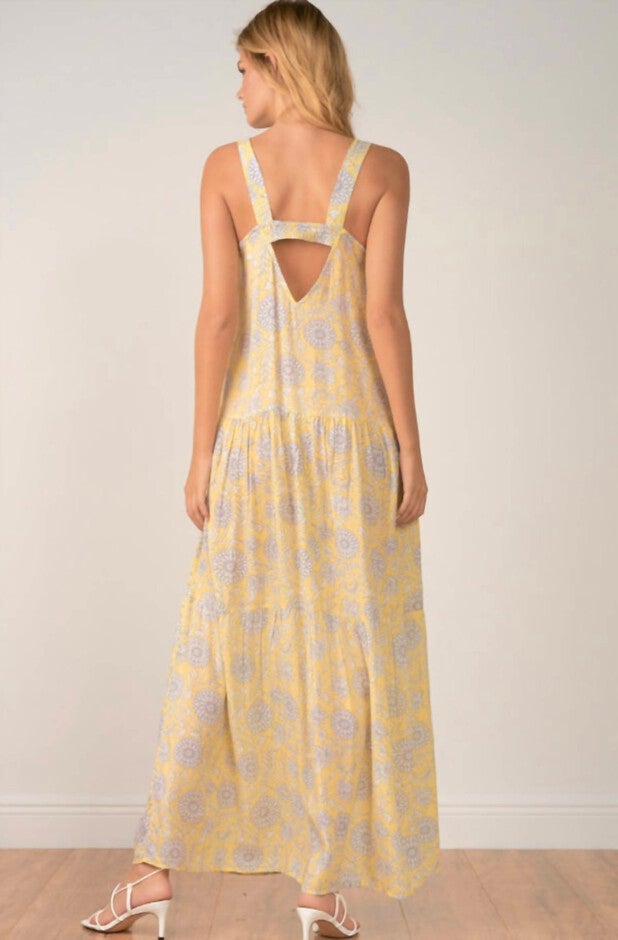 MAXI TANK STRAPS TIERED DRESS IN LIMON BLOOM PRINT, Limon Bloom Print / Yellow, alternate image number 1